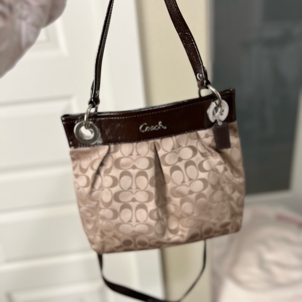 Coach Tan and Brown Signature Shoulder Bag